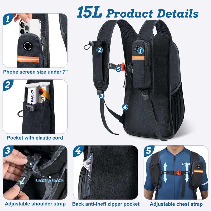 BECOJADDE 15L Small Hiking Backpack for Men Women Foldable Packable Back Pack Ultralight Hiking Daypack for Travel Camping Outdoor  Black - Image 2